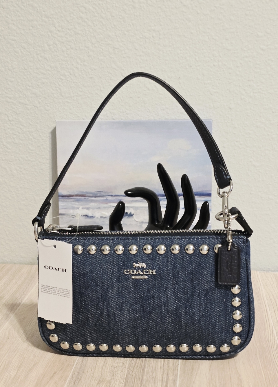 Coach Nolita 19 Small Bag Purse Silver Rivets Denim Blue Jeans Wristlet CM251